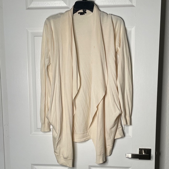 Theory Wool & Silk Blend Asymmetrical Open Front Cardigan With Pockets - Picture 1 of 8